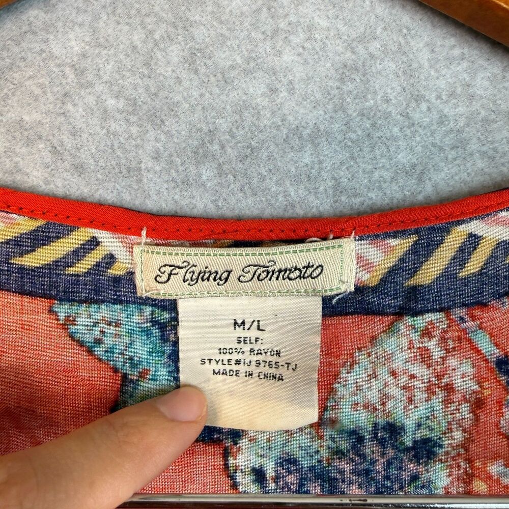 Flying Tomato Red Floral Kimono Multicolored Floral Print Boho Hippie Size M/L - Picture 5 of 6
